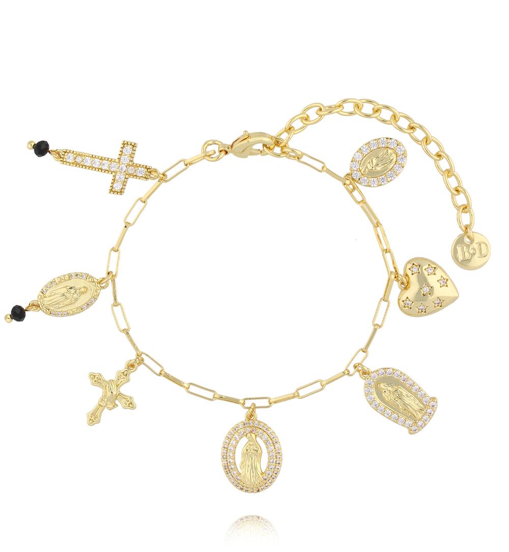 Bransoletka z zawieszkami – serce, krzyż i medaliony BSS0257