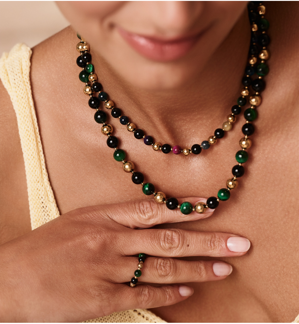 Pierścionek z agatami i tygrysim okiem PPA0063