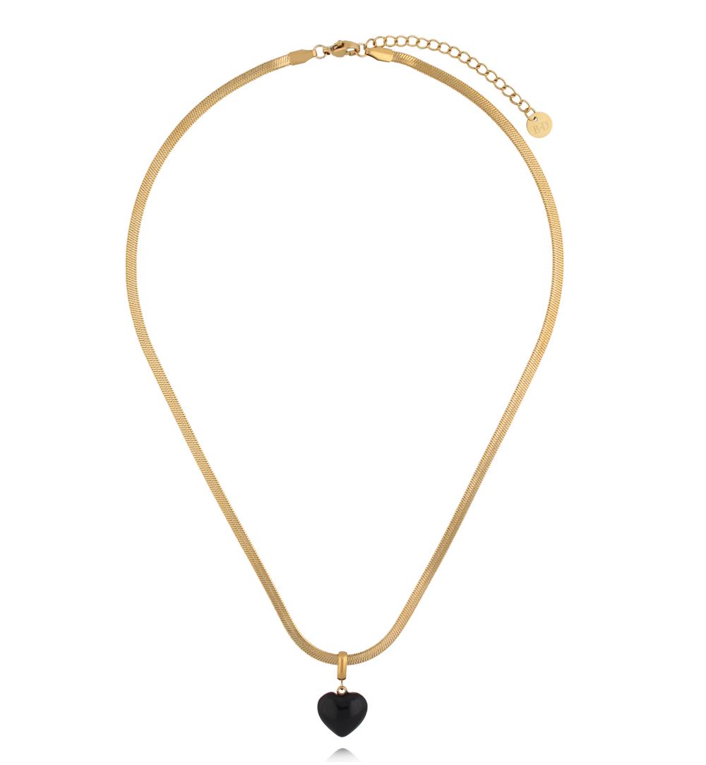 Naszyjnik typu żmijka z czarnym sercem w kolorze złota NSY0914