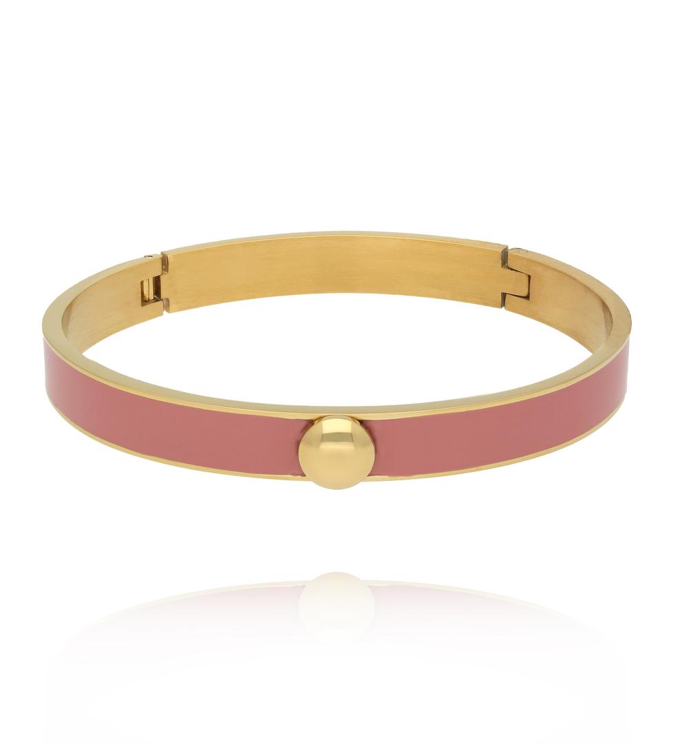 Zestaw złotych bransoletek z emalią w odcieniu pudrowego różu ZN0146