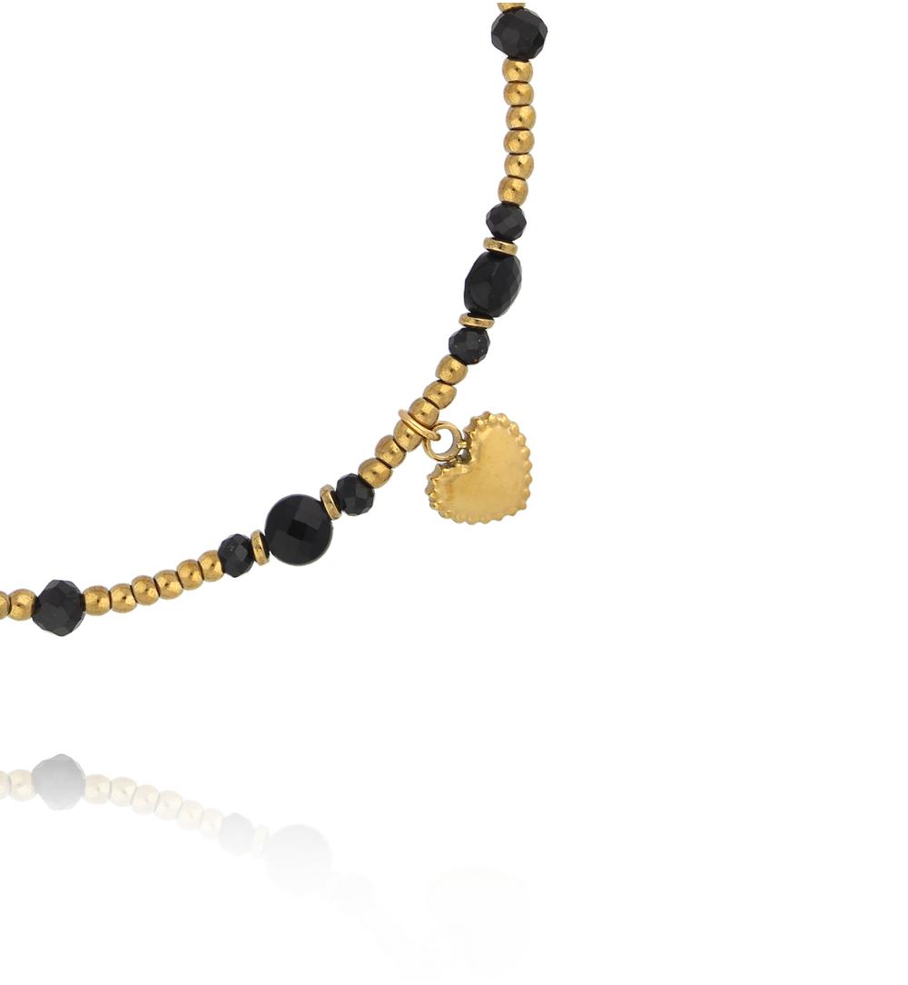 Bransoletka z czarnego turmalinu i agatu ze złotym sercem BTW3516