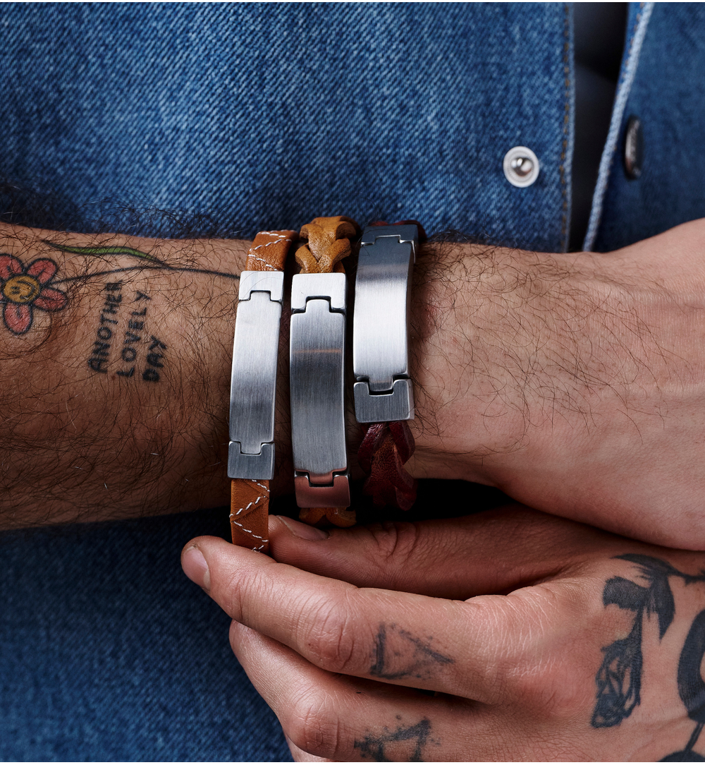 Bransoletka męska brązowa skórzana BMITC0965