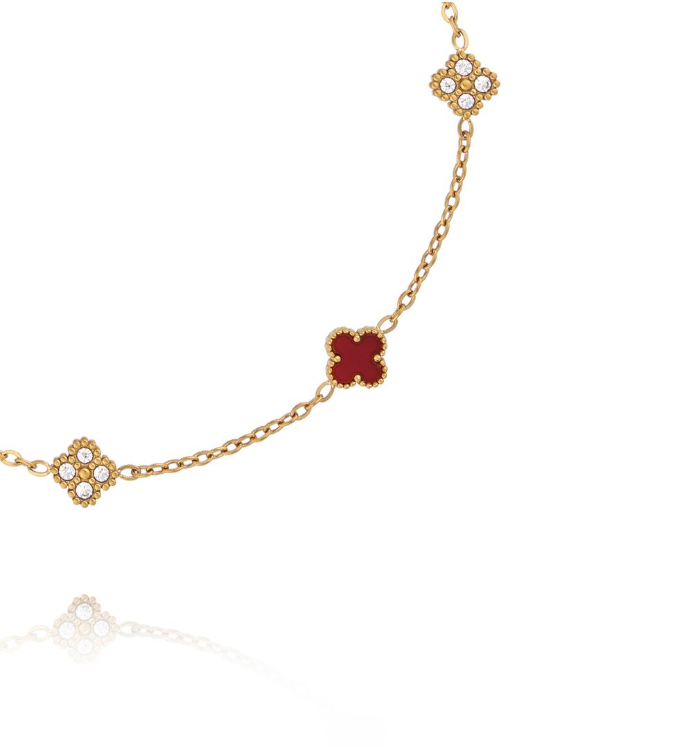 Bransoletka złota z czerwonymi koniczynkami i cyrkoniami BSY0541