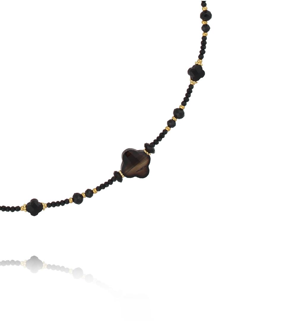 Naszyjnik z czarnego turmalinu, onyksu i szkła NPA1558