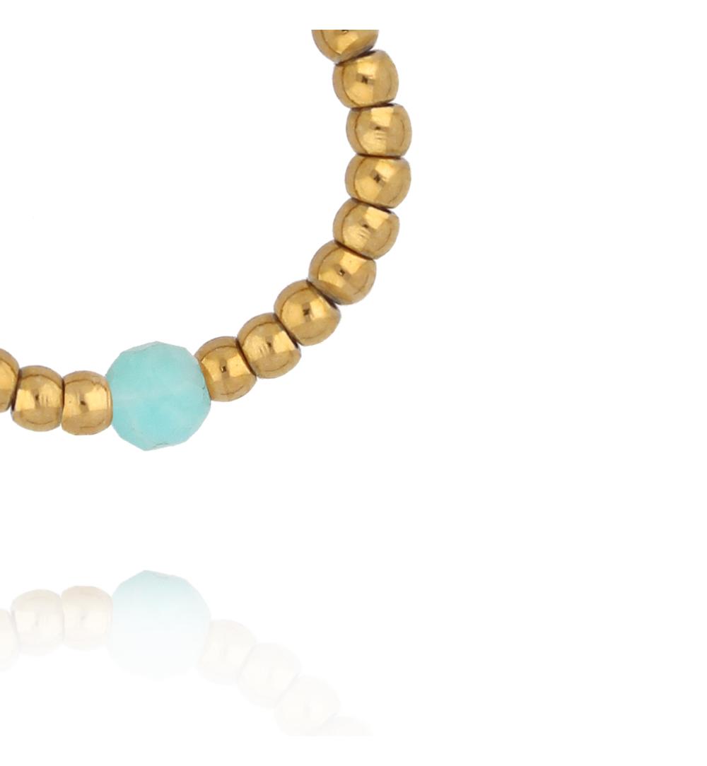 Pierścionek elastyczny ze złotych kuleczek z amazonitem PTW0606