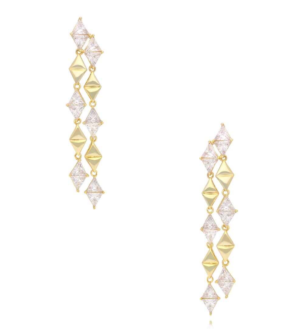 Kolczyki kaskadowe z kryształkami i złotymi elementami KSS2249