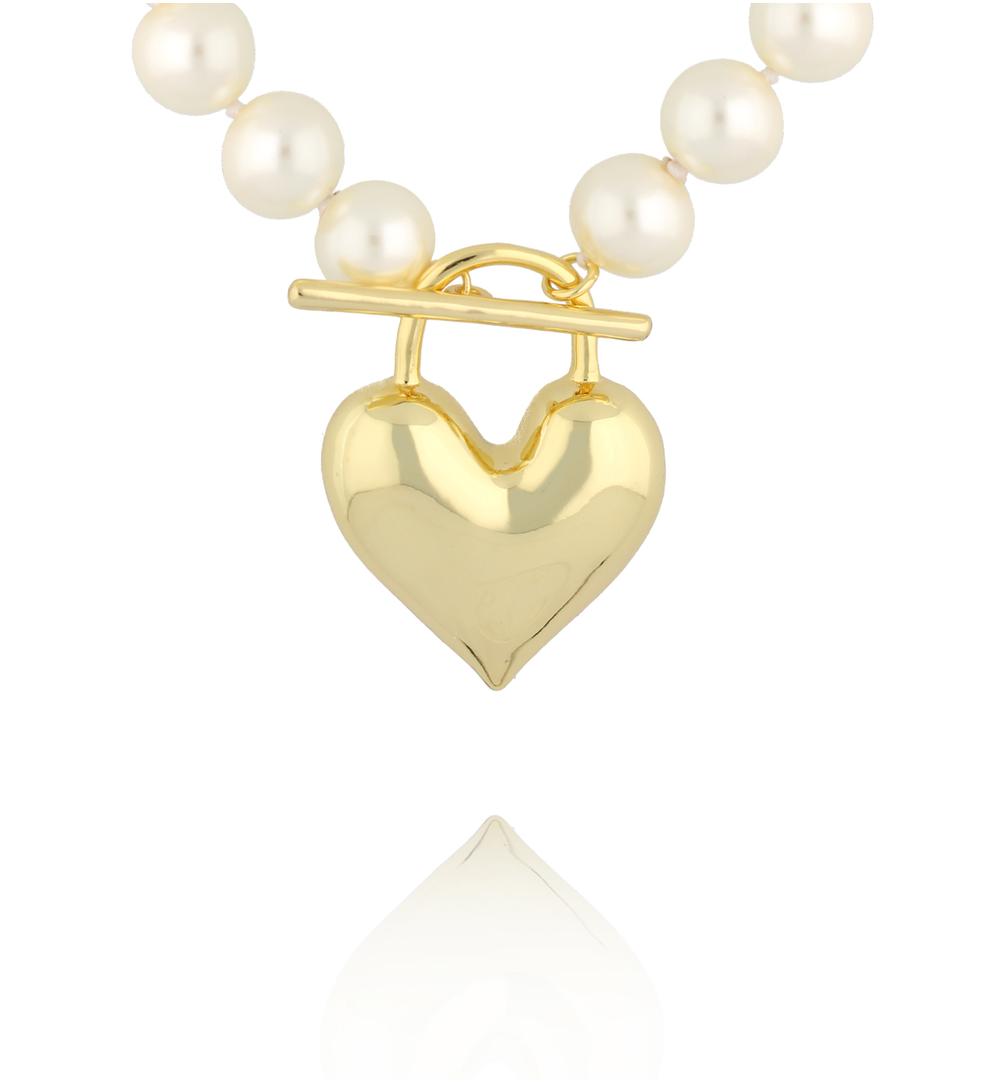 Naszyjnik z perłami i złotym sercem NPE0385