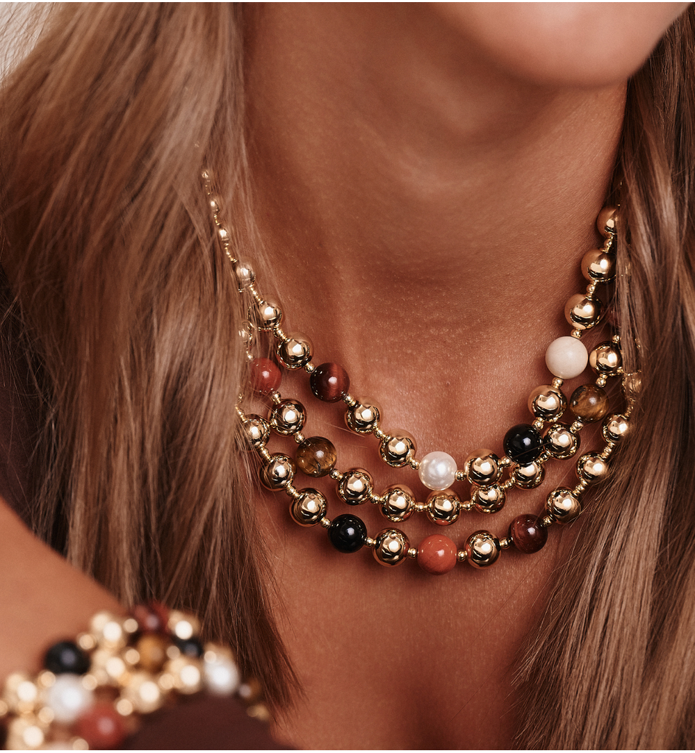 Zestaw biżuterii z brązowych i złotych elementów ZN0015