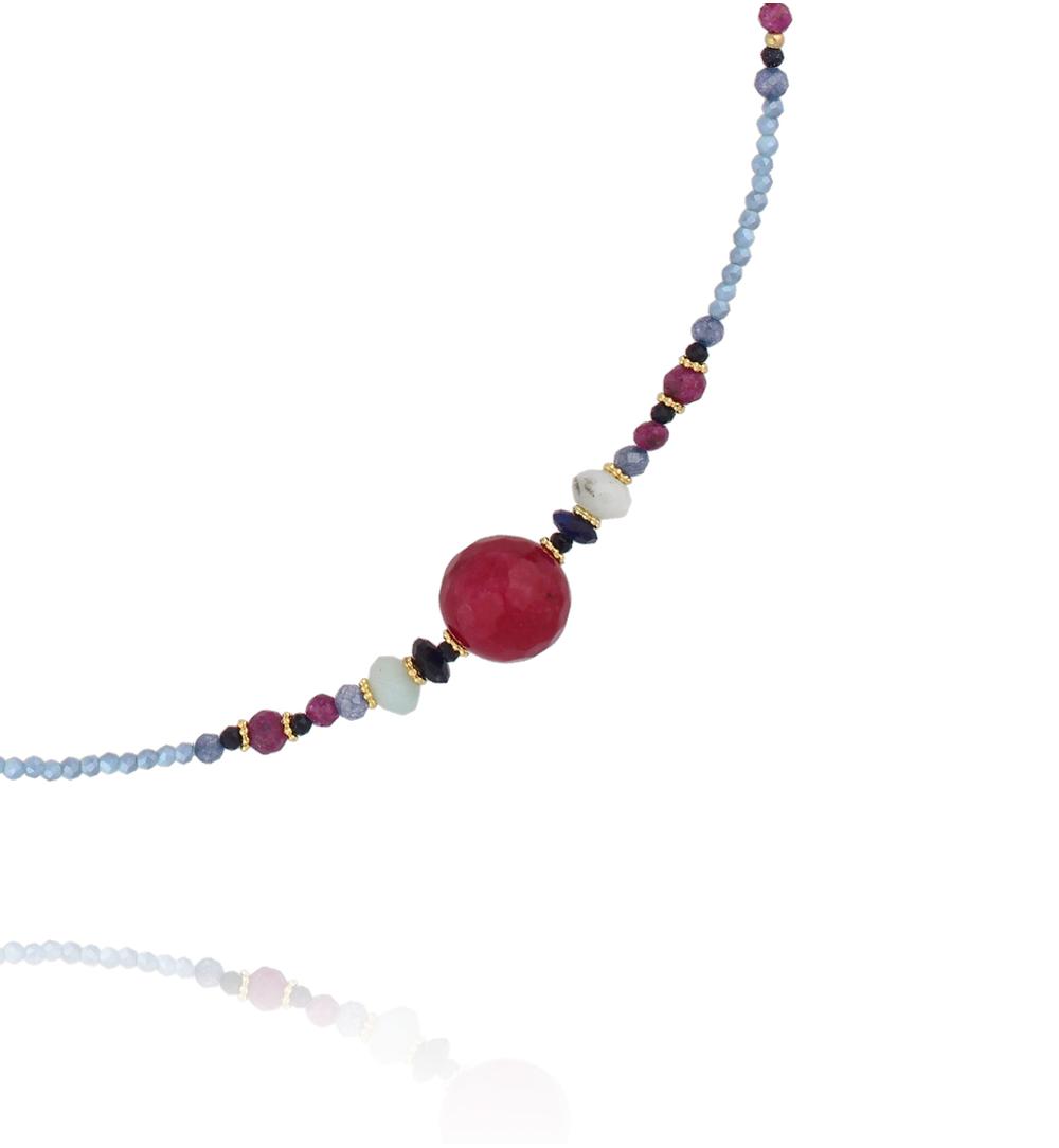 Naszyjnik bordowo niebieski z kamieniami naturalnymi NPA1562