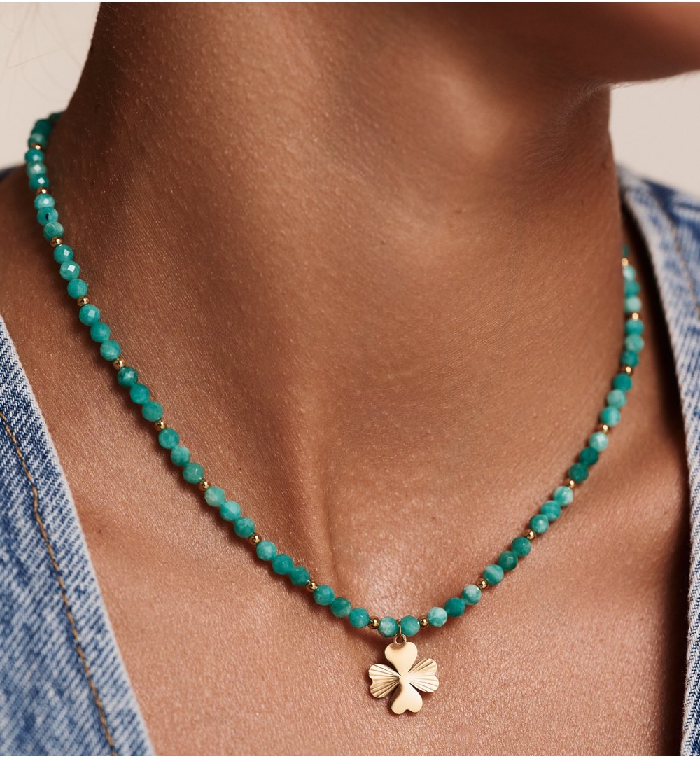 Naszyjnik z amazonitami i koniczynką NTW1534