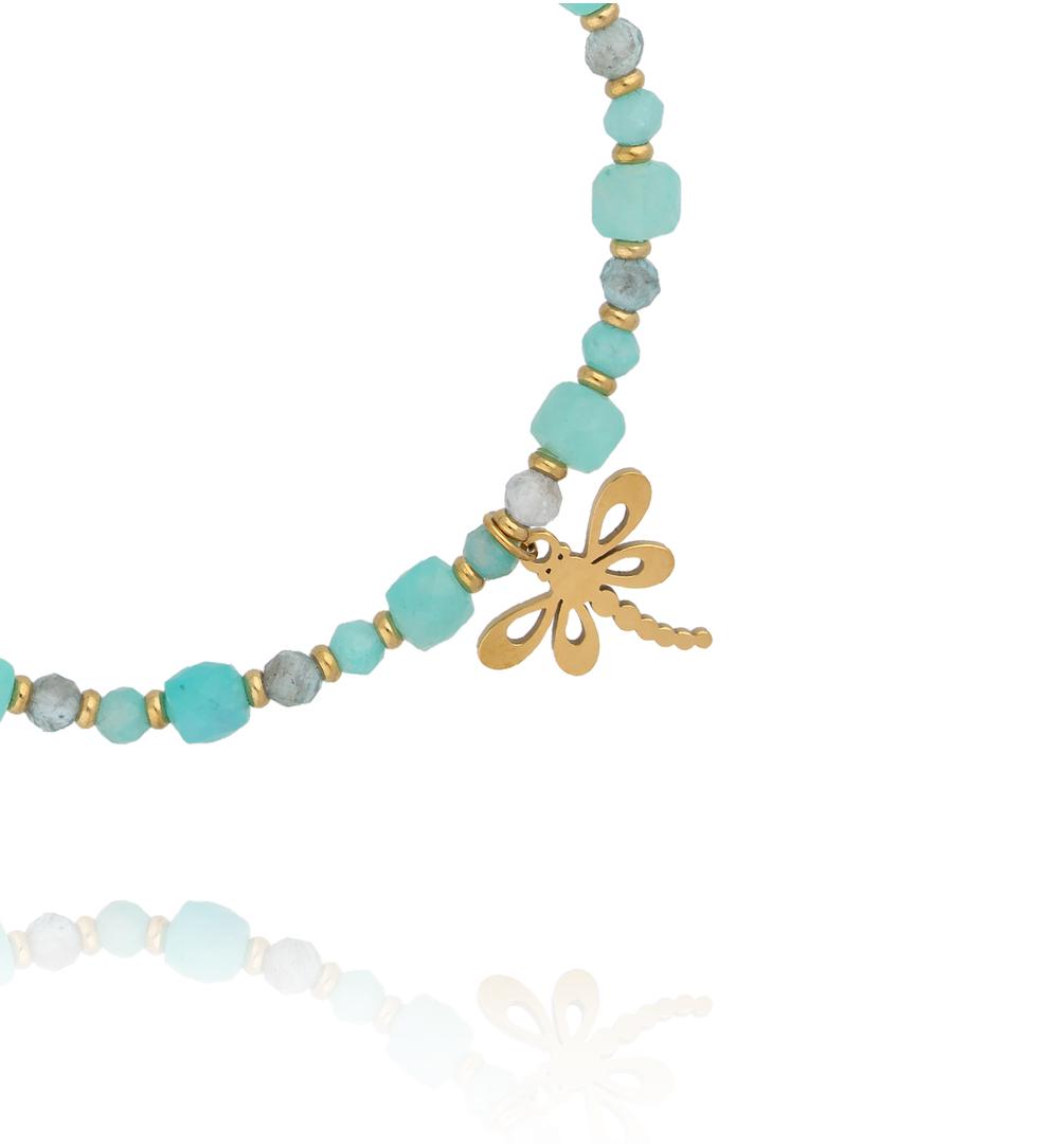 Bransoletka z amazonitem i złotą ważką BTW3701