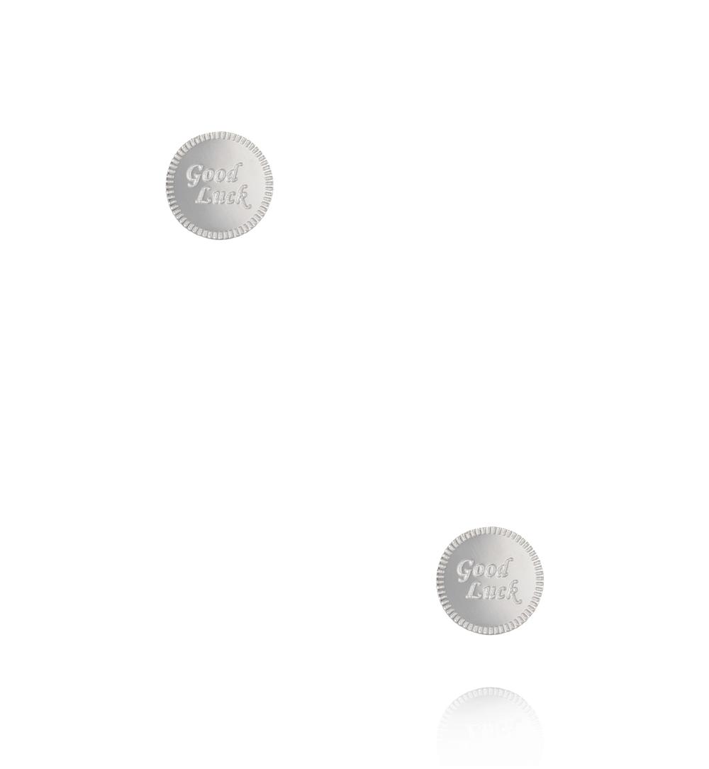 Kolczyki srebrne okrągłe z napisem Good Luck KSY0798