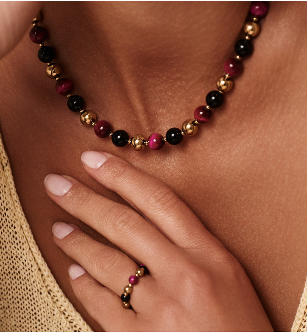 Naszyjnik z agatami i tygrysim okiem NPA1342