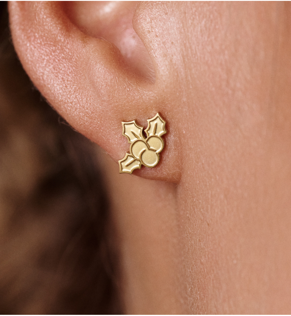 Kolczyki świąteczne listki złote KSA2283