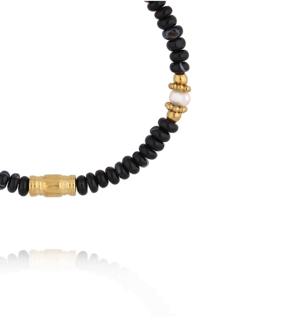 Bransoletka z czarnego agatu i pereł słodkowodnych BEA0086