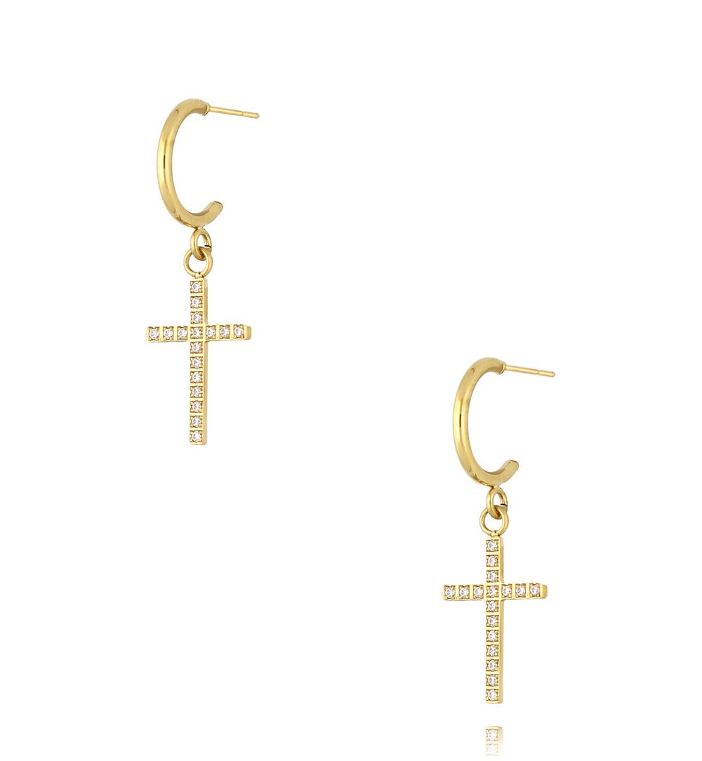 Kolczyki krzyżyki z cyrkoniami złote Crystal Cross KSA2030