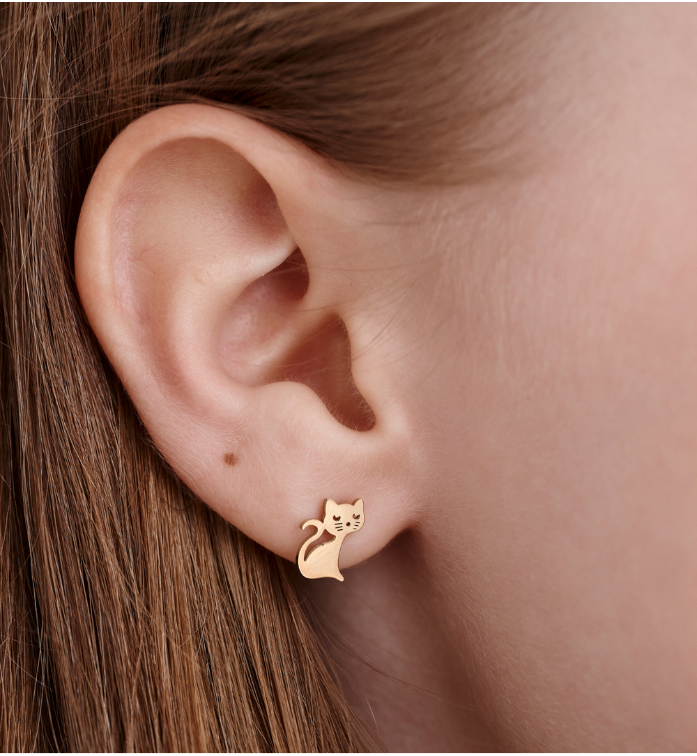 Kolczyki wkrętki w kształcie kotka złote KSY0627