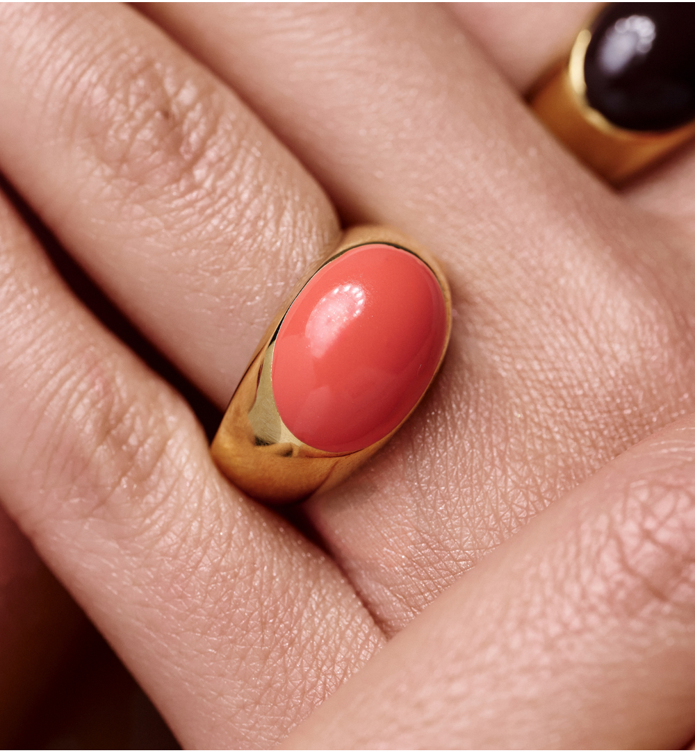 Pierścionek z koralową emalią PSA1233