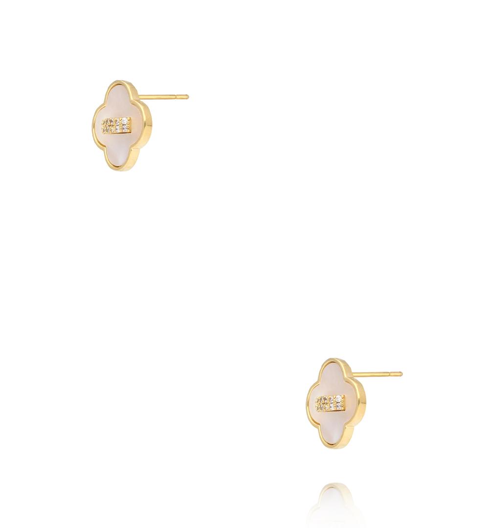 Kolczyki w kształcie koniczyny z masy perłowej i cyrkoniami KSS2212