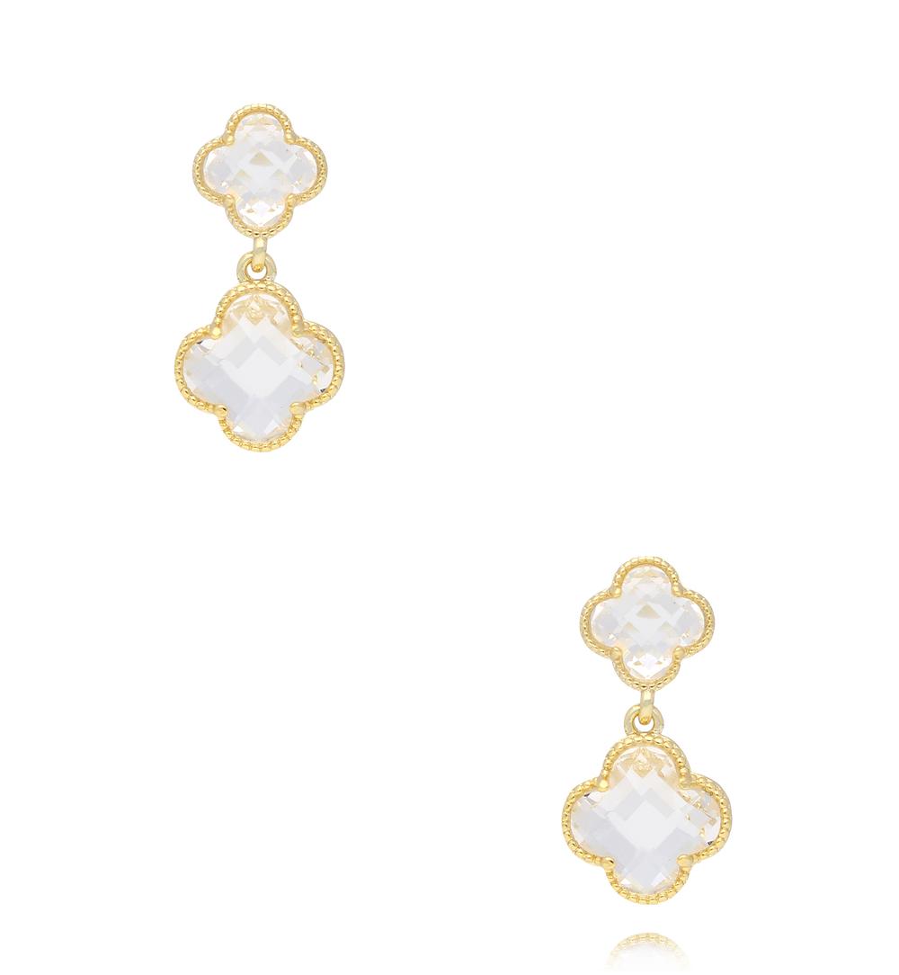 Kolczyki z podwójną koniczynką i kryształkami KSS2240