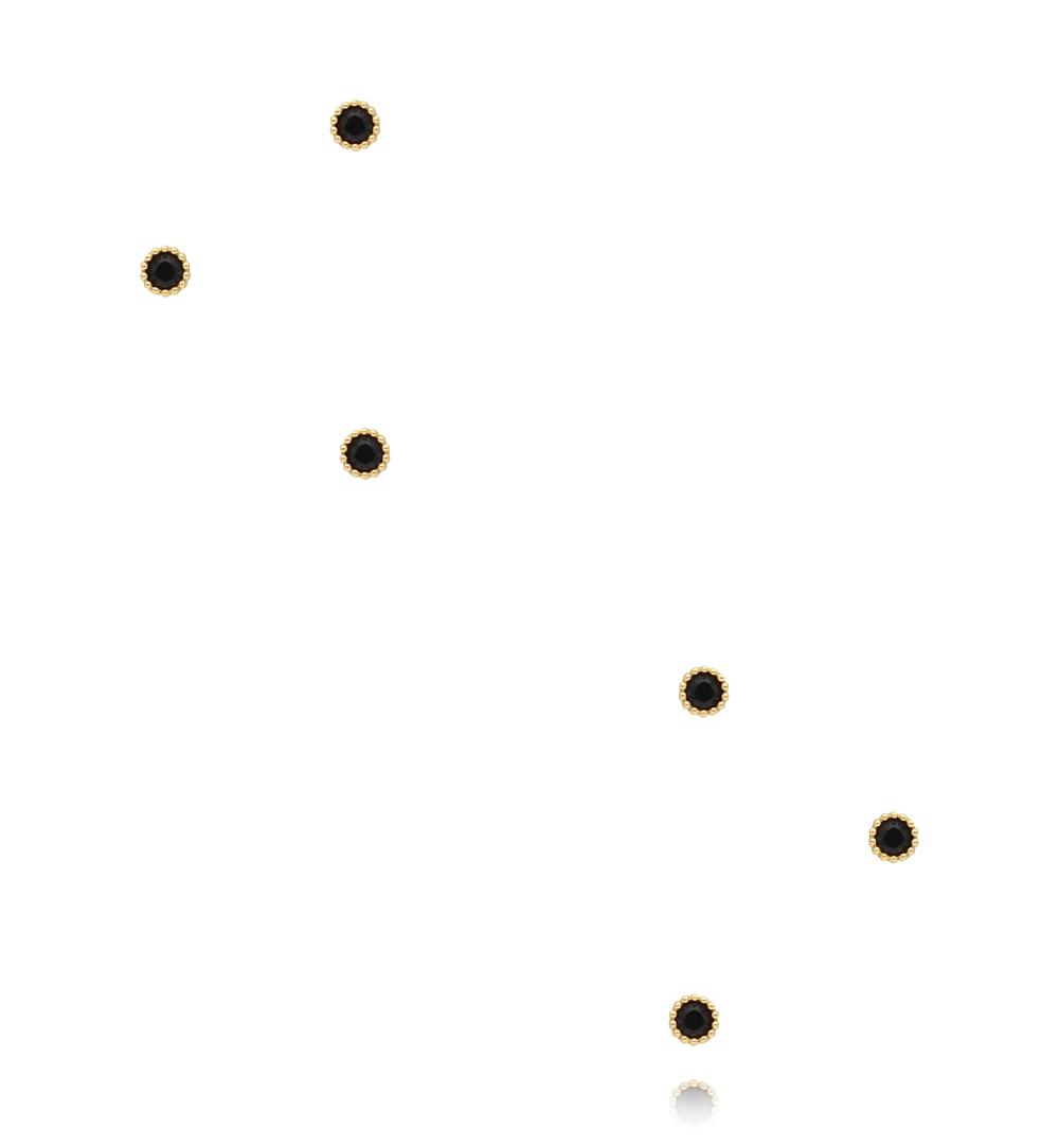 Zestaw drobnych kolczyków złoconych z czarną cyrkonią KMB0008