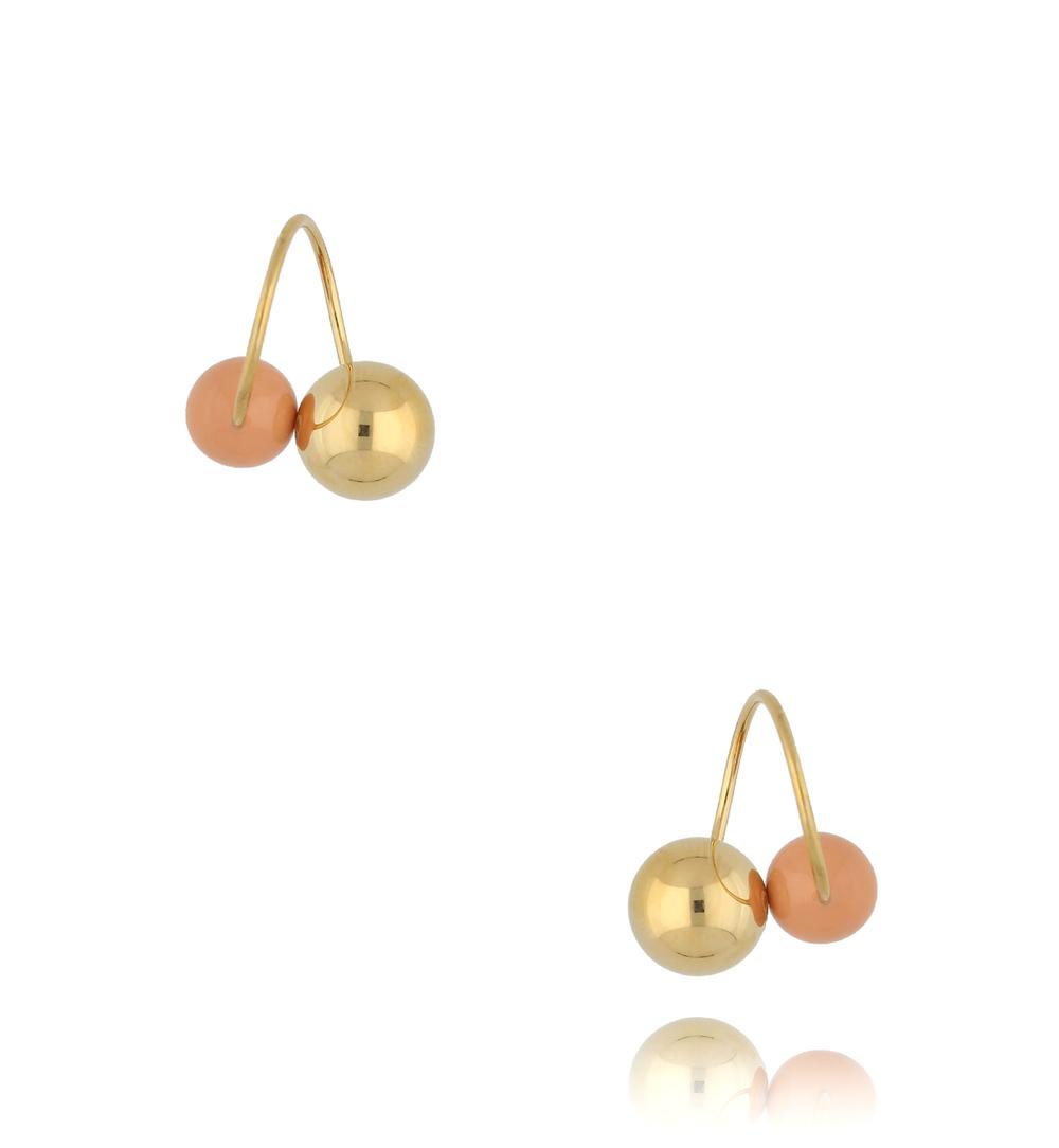 Kolczyki złote z kulkami i brzoskwiniową emalią Enamel Balls KSA1606