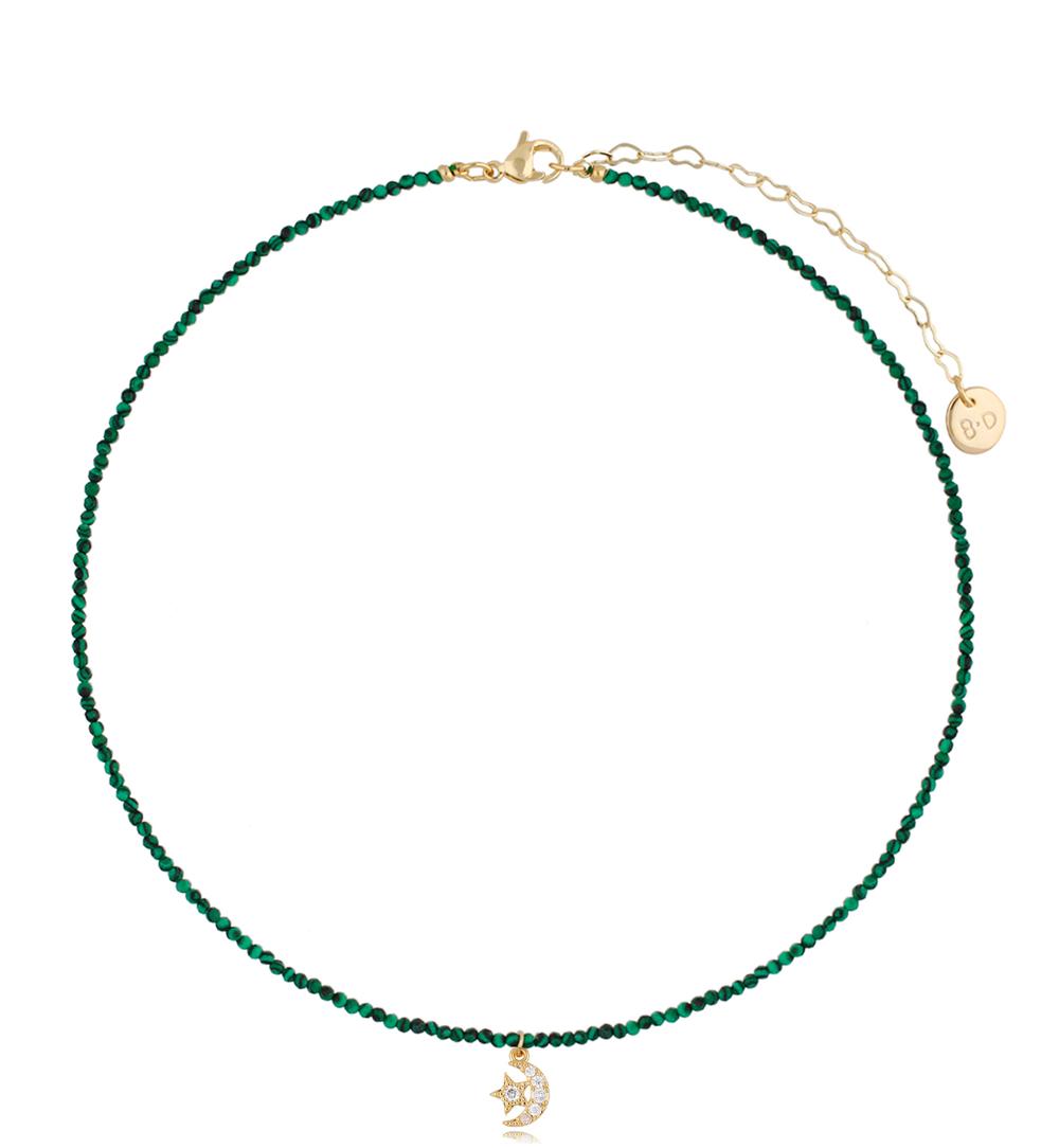 Naszyjnik z malachitami i księżycem Lifestyle NTW0622