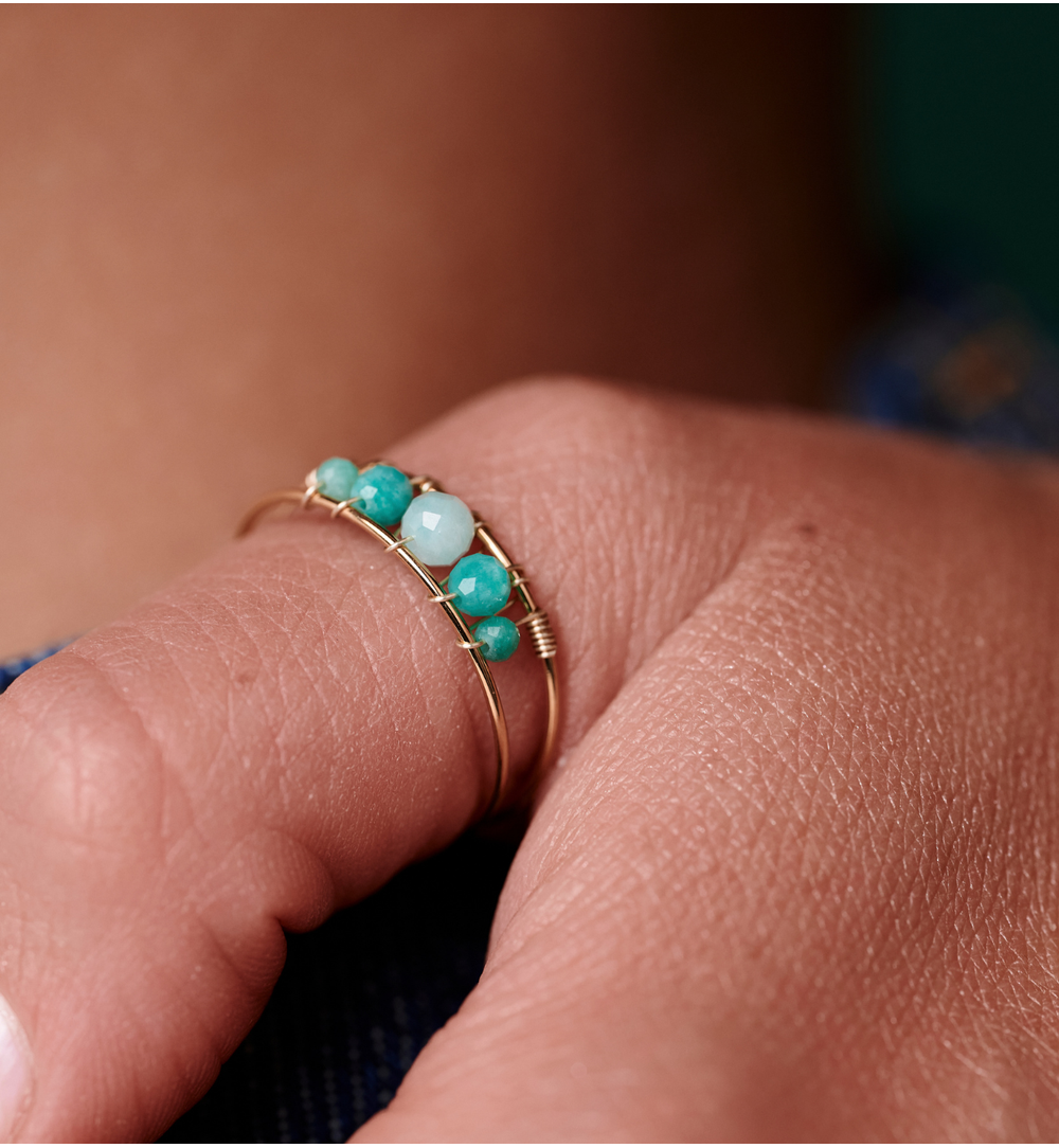 Pierścionek regulowany złoty z amazonitami PEA0024