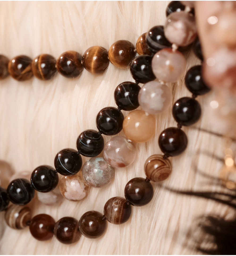 Naszyjnik z agatów w odcieniach cappuccino NPA1536
