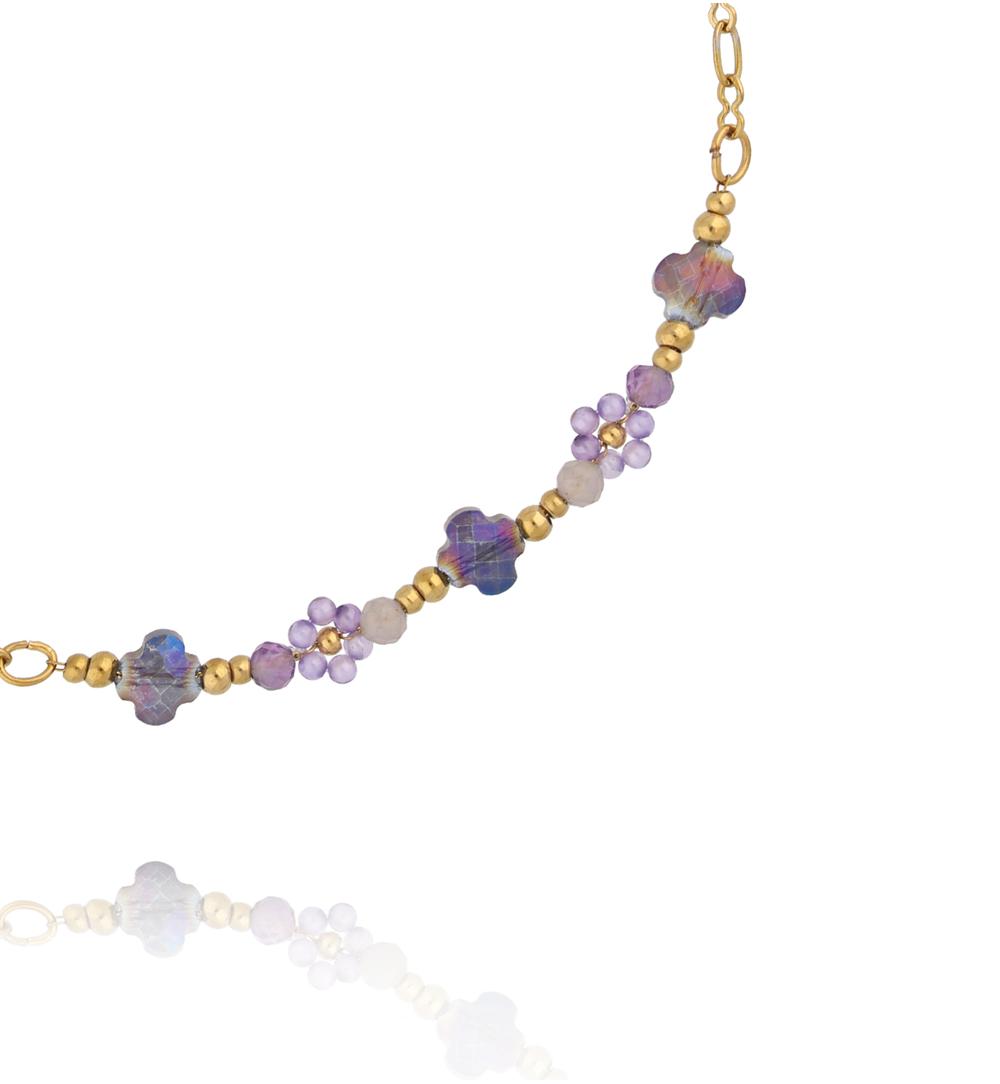 Bransoletka na nogę z ametystem i kryształkami w odcieniach fioletu BNTW0109