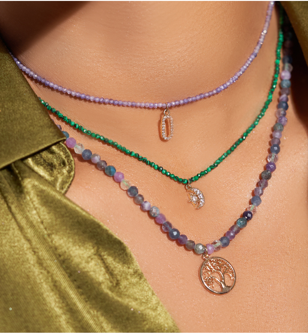 Naszyjnik z malachitami i księżycem Lifestyle NTW0622