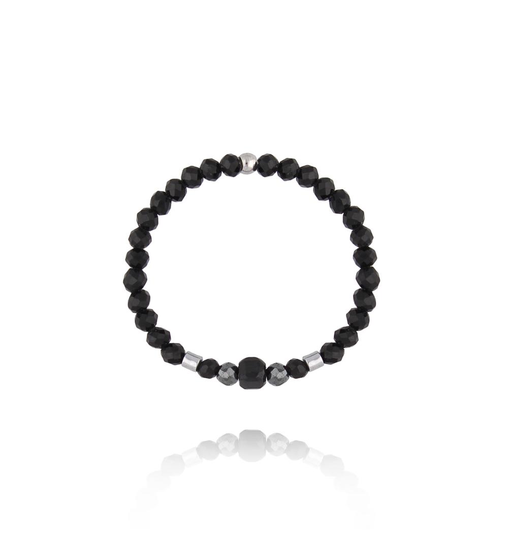 Pierścionek elastyczny z turmalinami i hematytami PTW0642