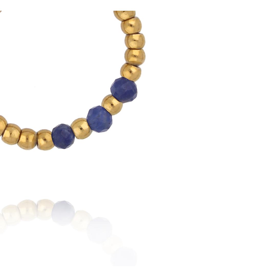 Pierścionek elastyczny ze złotych kuleczek z sodalitem PTW0622