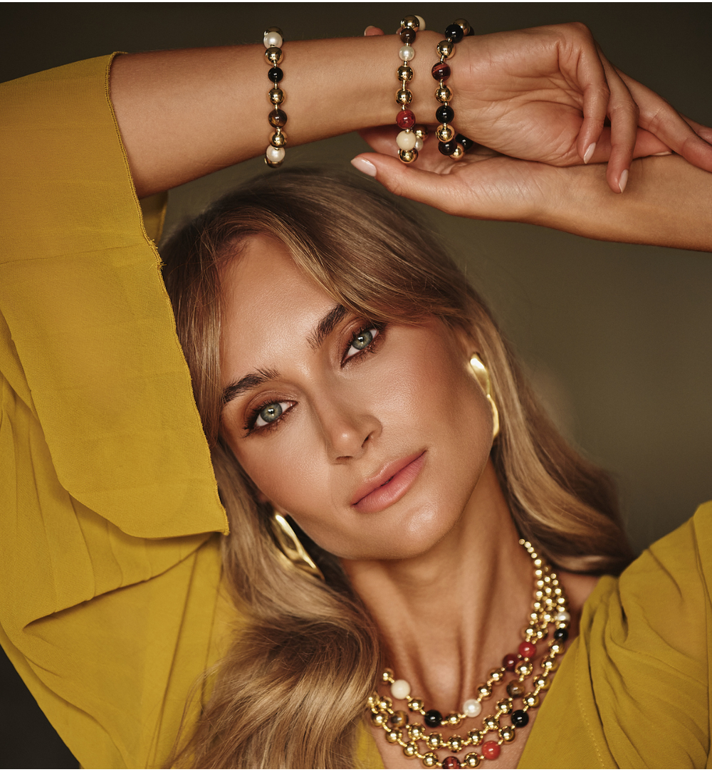 Zestaw biżuterii z brązowych i złotych elementów ZN0015