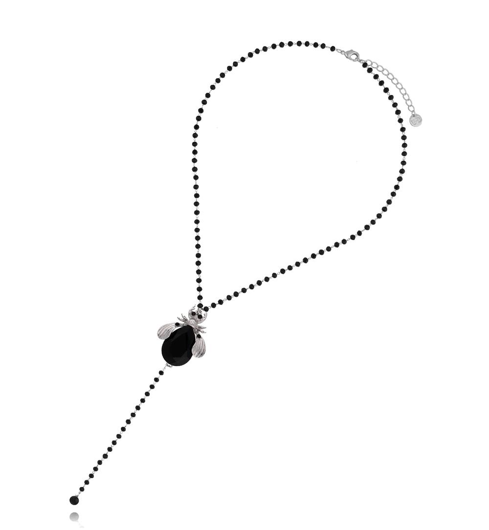 Naszyjnik srebrny czarny żuk z czarnym łańcuszkiem NMI0049