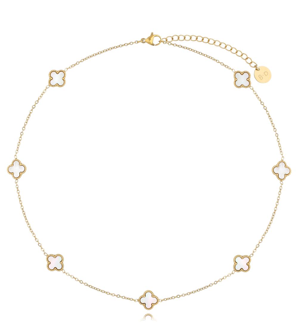 Naszyjnik złoty z perłowymi koniczynkami Pearls Clover NSY0163
