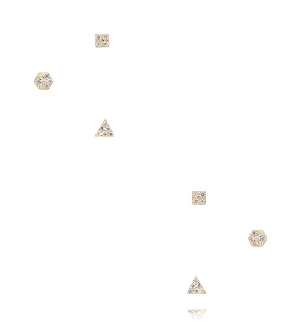 Zestaw kolczyków złotych – geometryczne kształty z cyrkoniami KCA0190