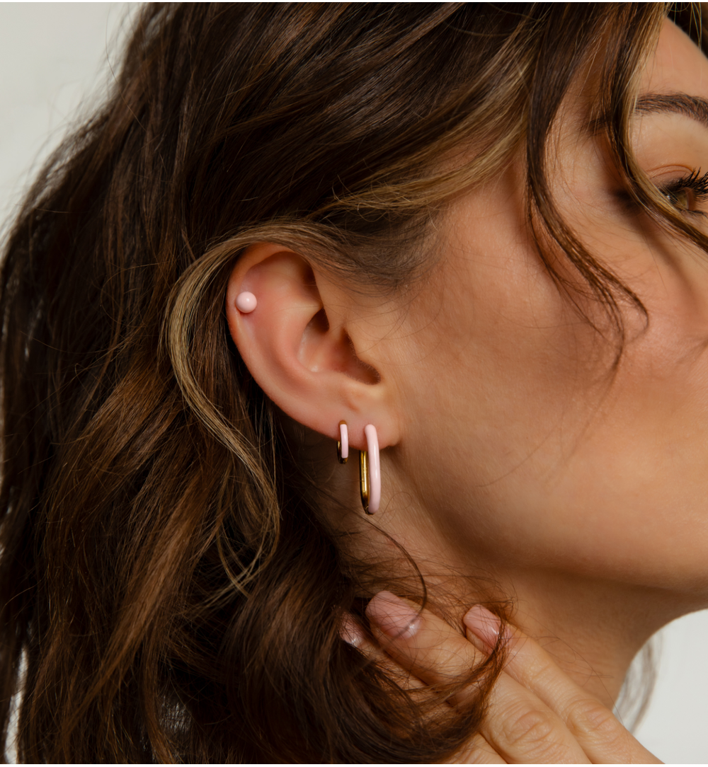 Kolczyki złote koła z różową emalią Enamel Small Hoops KSA1722