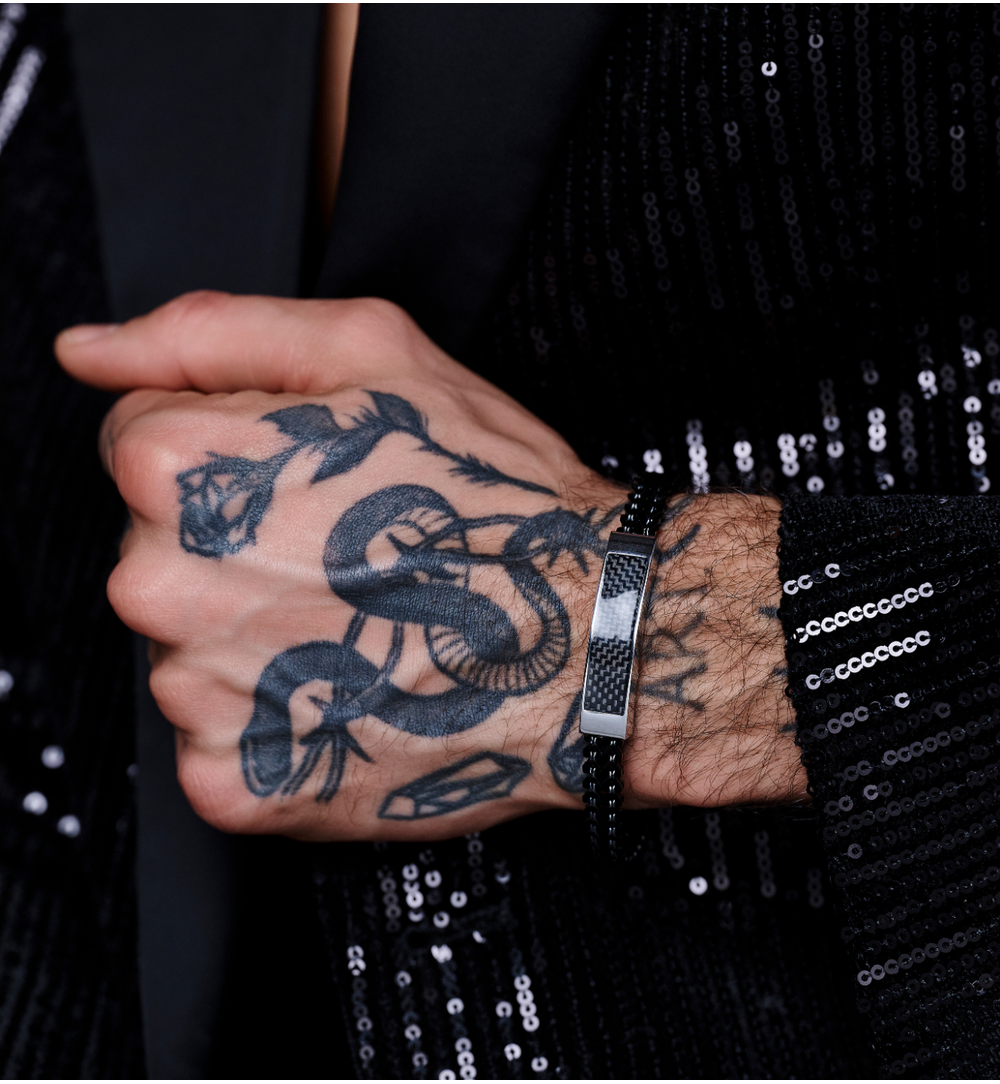 Bransoletka męska czarna z łańcuchem Fabio BMITC0777