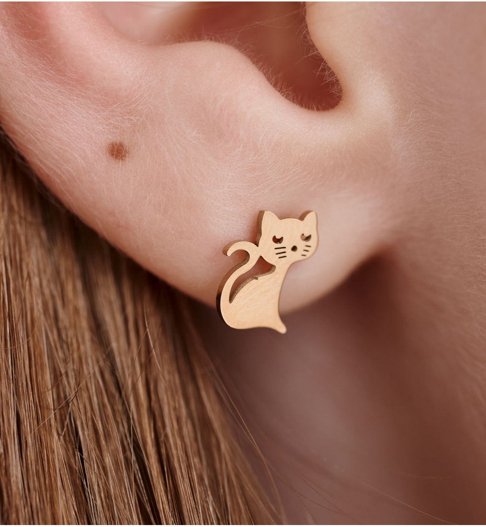 Kolczyki wkrętki w kształcie kotka złote KSY0627