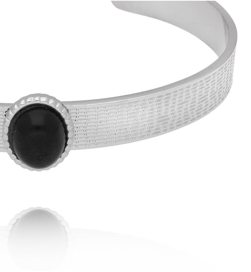 Bransoleta srebrna open cuff z  czarnym agatem BSY0481