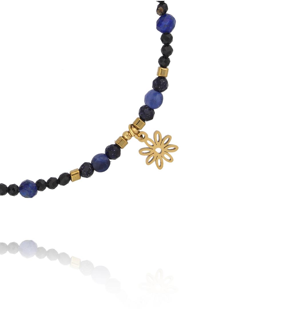 Bransoletka z czarnego turmalinu, sodalitu z kwiatem BTW3500