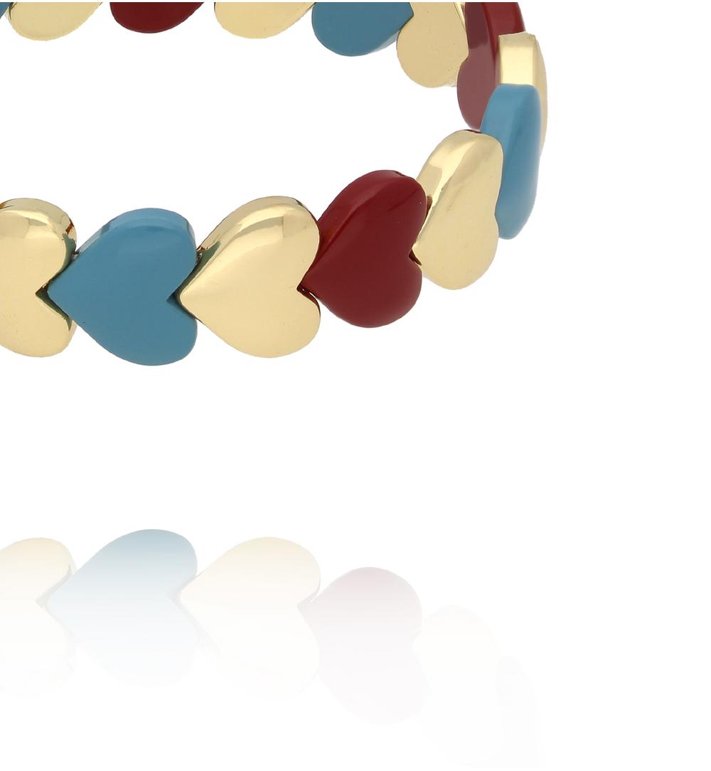 Bransoletka elastyczna z serduszkami w odcieniach błękitu, bordo i złota BCR0086