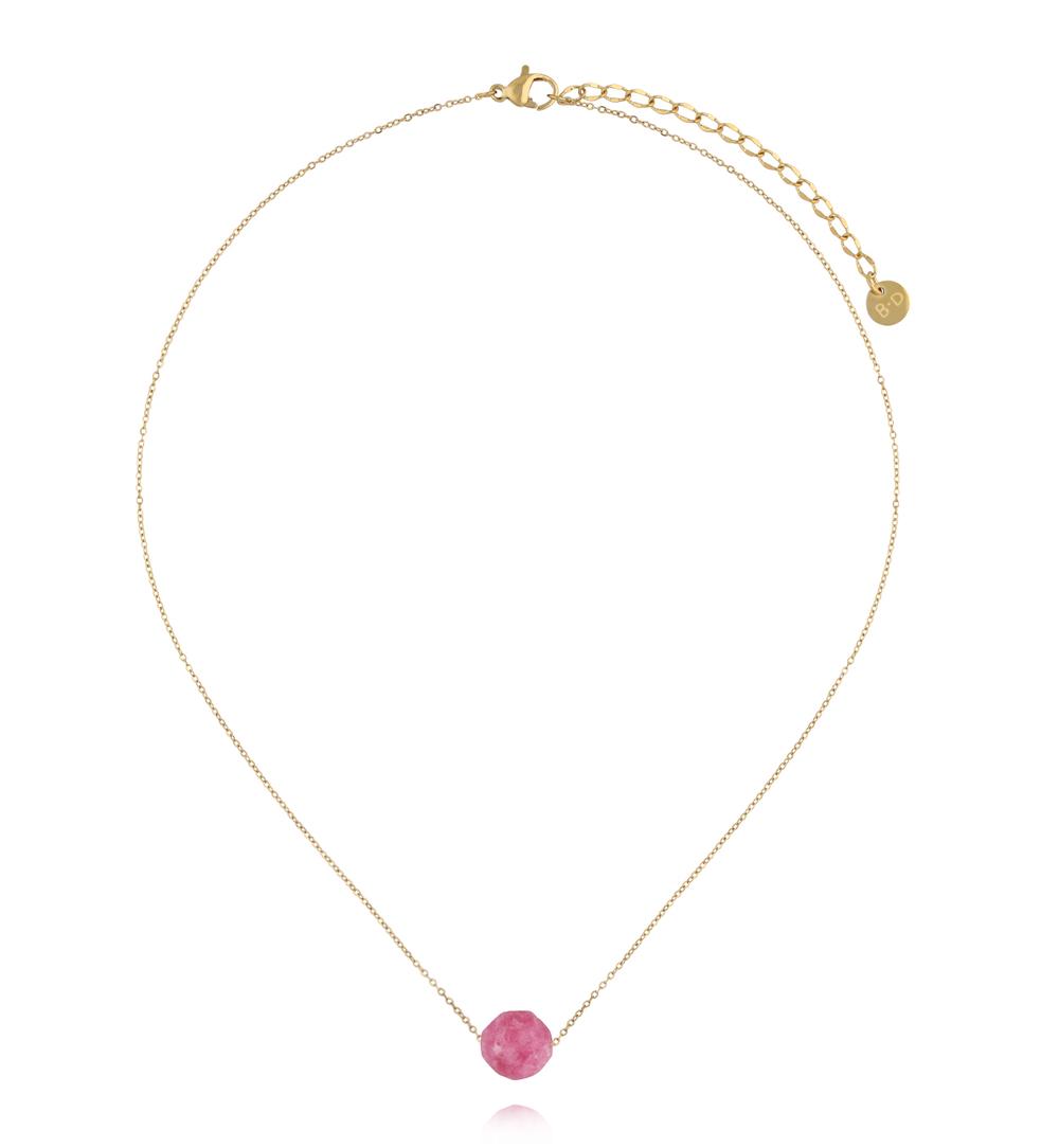 Naszyjnik z różowym jadeitem na delikatnym złotym łańcuszku NLB0354