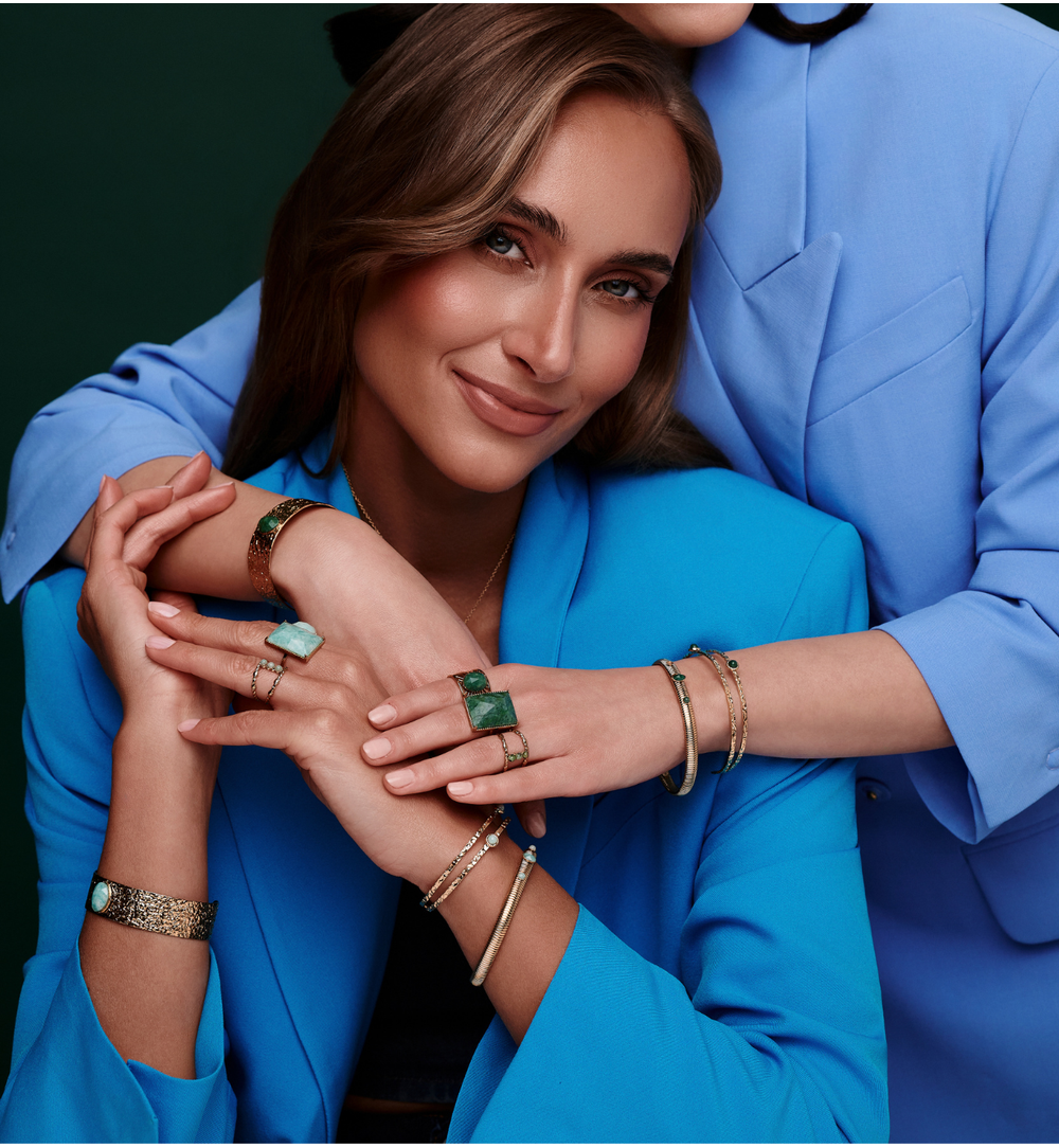 Bransoletka podwójna złocona z jadeitem afrykańskim BEA0026