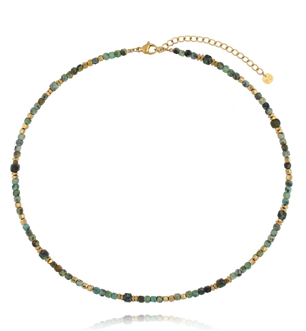 Naszyjnik z afrykańskim turkusem i złotymi akcentami NPA1464