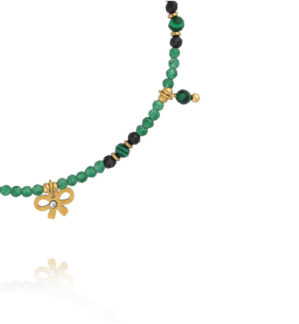 Bransoletka z zielonych kamieni z kokardką BTW3563