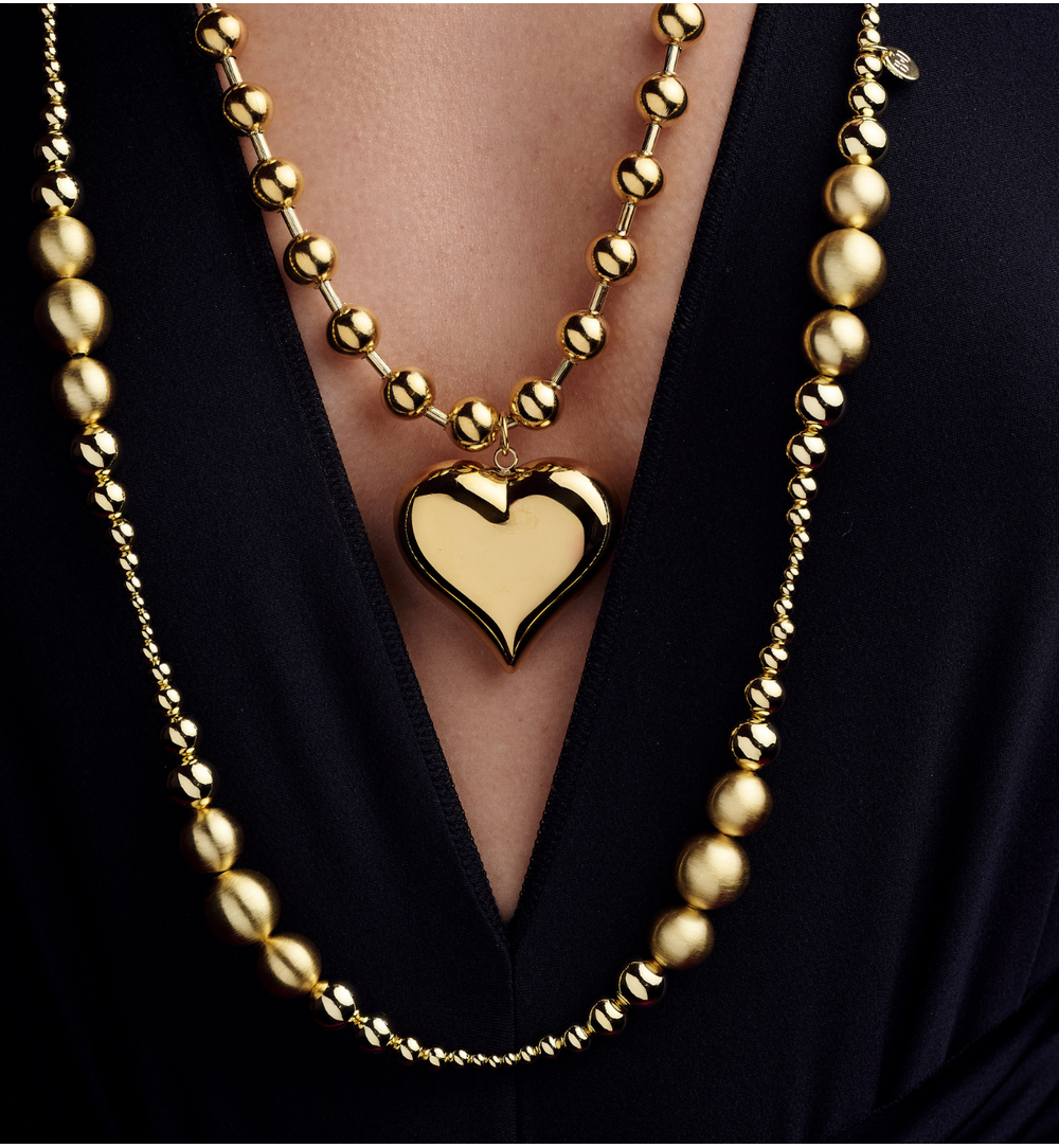 Naszyjnik z kulkami i sercem zloty długi NSY0569