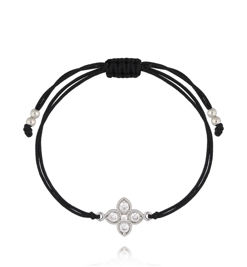 Bransoletka z czarnym sznurkiem i srebrną rozetą BGL0997