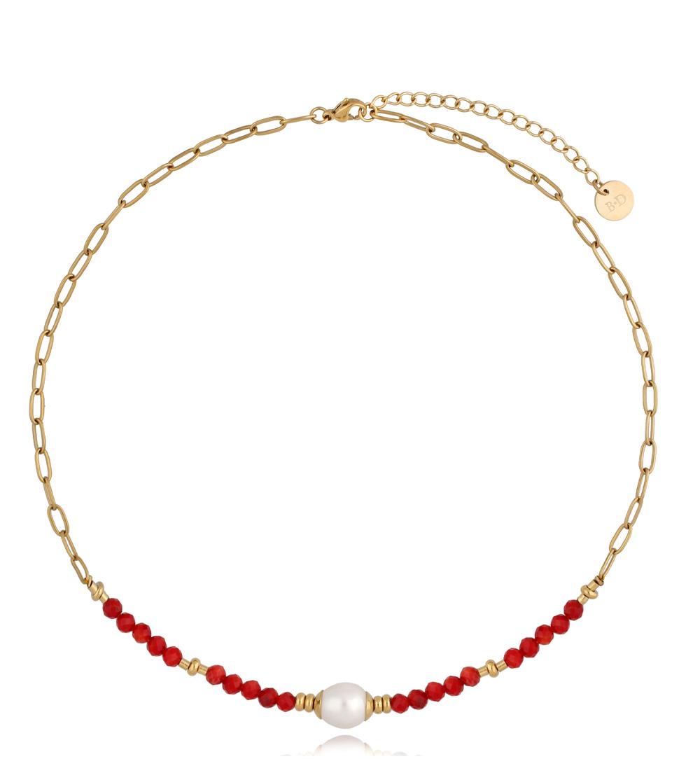 Naszyjnik z koralami i perłą Fiery NSC0220